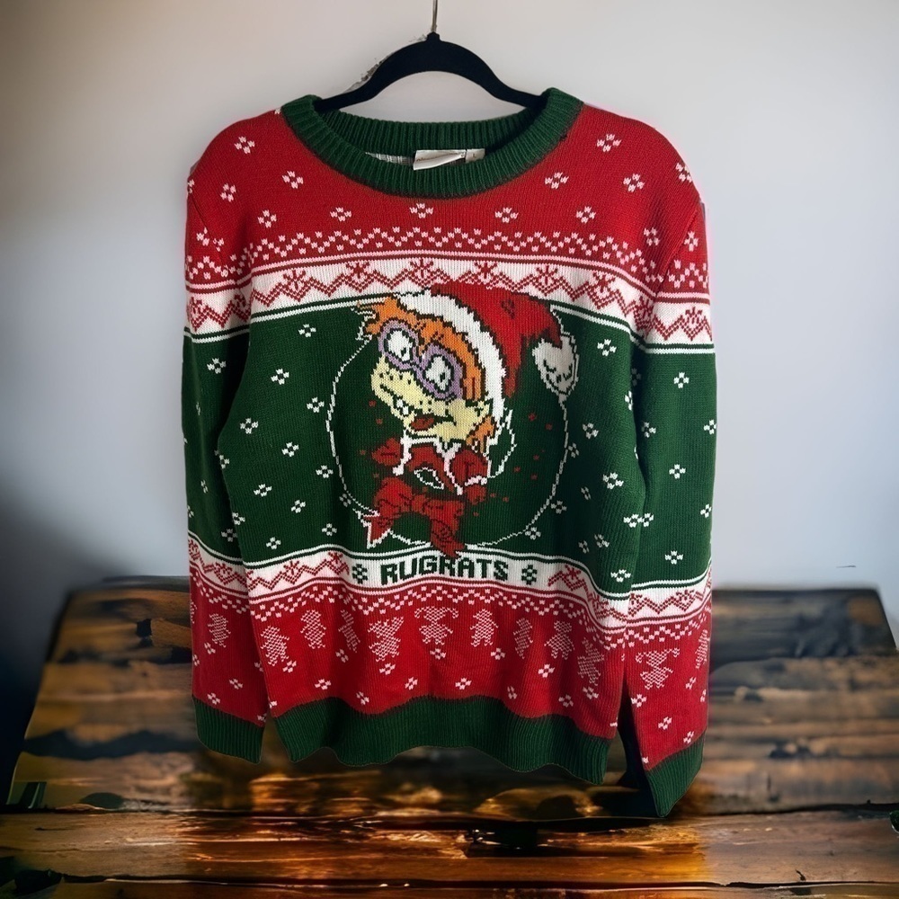 Rugrats Chuckie Ugly Christmas Sweater NWT Large Nickelodeon Green Red Men’s